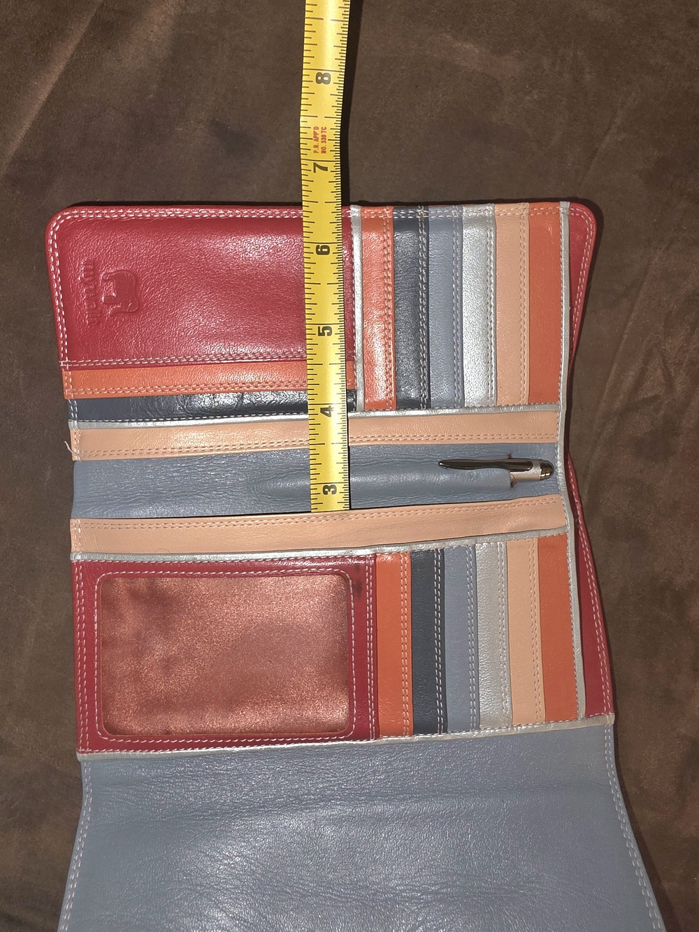 Mywalit | Large Leather Trifold Wallet | Gray Orange Red | 12 Card Slots 👛 - Picture 13 of 15